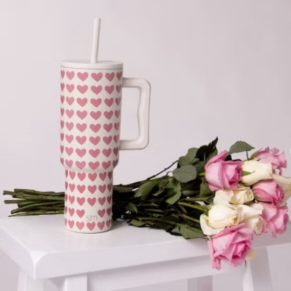 Simple Modern 40oz Pink Hearts on White Straw Tumbler NEW WITH‎ TAG - Picture 3 of 9